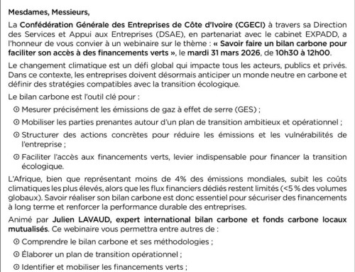 EXPADD et le patronat ivoirien organisent un webinaire sur le bilan carbone en lien avec les financements verts
